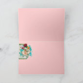コウノトリ赤ちゃん女の子シャワーピンクのバラ、花モノグラム 案内状 (内部)