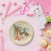 コウノトリ赤ちゃん女の子シャワーピンクジェムストーンモノグラム ペーパープレート (パーティー)