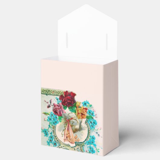 コウノトリ赤ちゃん女の子シャワーピンク宝石ストーンモノグラム フェイバーボックス (オープン)