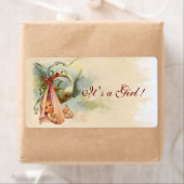 コウノトリ赤ちゃん女の子シャワーピンク ラベル (インサイチュ)