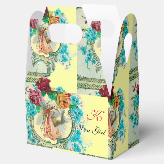 コウノトリ赤ちゃん女の子シャワーモノグラムイエロー フェイバーボックス (オープン)