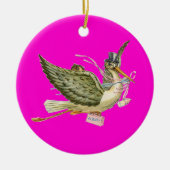 コウノトリ赤ちゃん女の子シャワーモノグラムピンクアメジスト セラミックオーナメント (正面)