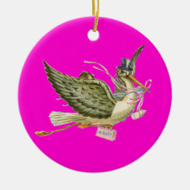 コウノトリ赤ちゃん女の子シャワーモノグラムピンクアメジスト セラミックオーナメント