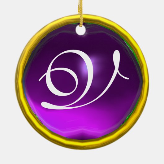 コウノトリ赤ちゃん女の子シャワーモノグラムピンクアメジスト セラミックオーナメント (裏面)