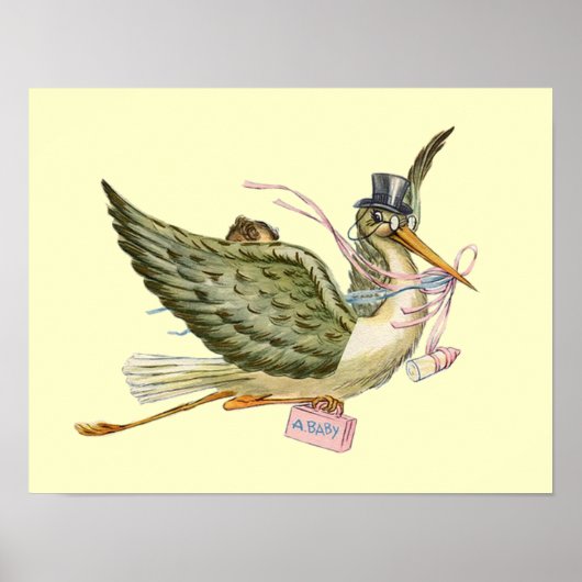 コウノトリ赤ちゃん女の子シャワー，クリーム ポスター (正面)