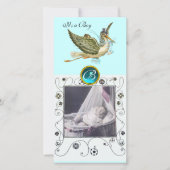 コウノトリ赤ん坊シャワー旋回モノグラムのアクアマリン 案内状 (正面)