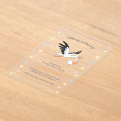 コウノトリ運の赤ちゃんシャワー透明 アクリル招待状 (レイダウン)