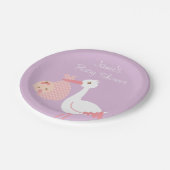 コウノトリ配達かわいいベビーガールシャワーパーティー ペーパープレート (アングル)