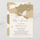 コウノトリ金ゴールド男女兼用ベビーシャワー 招待状 (正面/裏面)