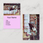 コウノトリ、ベビー、ピンク薄紫ベビー子供部屋 名刺 (正面/裏面)