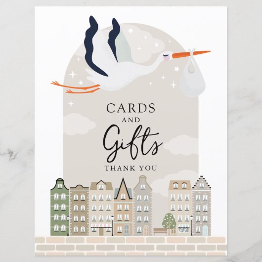 コウノトリBoho赤ちゃんシャワーのデコールカードとギフトサイン (正面)