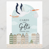 コウノトリBoho赤ちゃんシャワーのデコールカードとギフトサイン (正面)