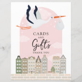 コウノトリBoho赤ちゃんシャワーのデコールカードとギフトサイン (正面)