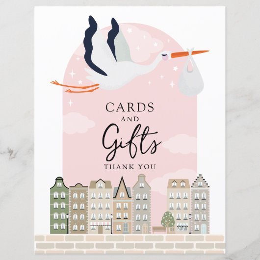 コウノトリBoho赤ちゃんシャワーのデコールカードとギフトサイン (正面)