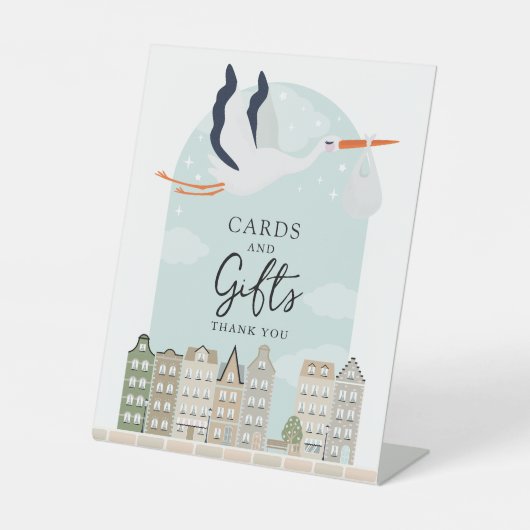 コウノトリBoho赤ちゃんシャワーのデコールカードとギフトサイン 台座サイン (正面)