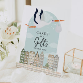 コウノトリBoho赤ちゃんシャワーのデコールカードとギフトサイン 台座サイン