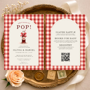 コウベイビーシャワーのためのオールインワン She's Ready to Pop デザイン 招待状
