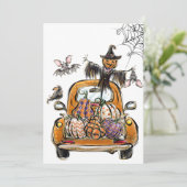 コウモリとカカシと鳥がいる秋のカボチャ畑のトラック 招待状 (スタンド正面)