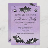 コウモリと一緒にハロウィンパーティーへ かわいいハロウィン招待状 招待状 (正面/裏面)