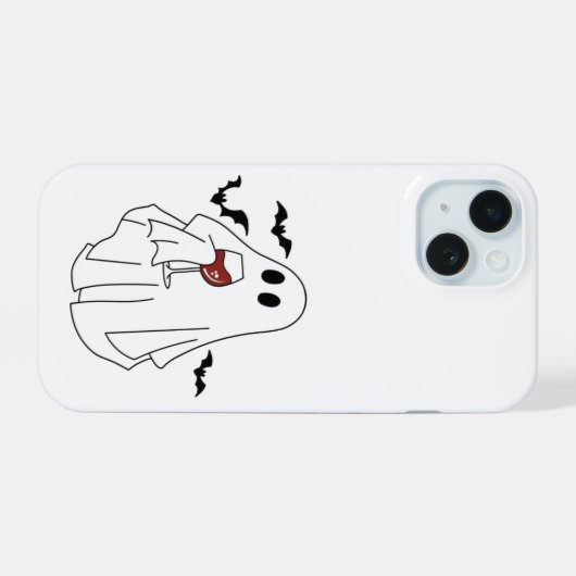 コウモリと戯れるほろ酔いガイコツ - ハロウィーン ワイン好きのためのケース iPhone 15ケース (裏面横)