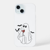 コウモリと戯れるほろ酔いガイコツ - ハロウィーン ワイン好きのためのケース iPhone 15ケース (裏面)