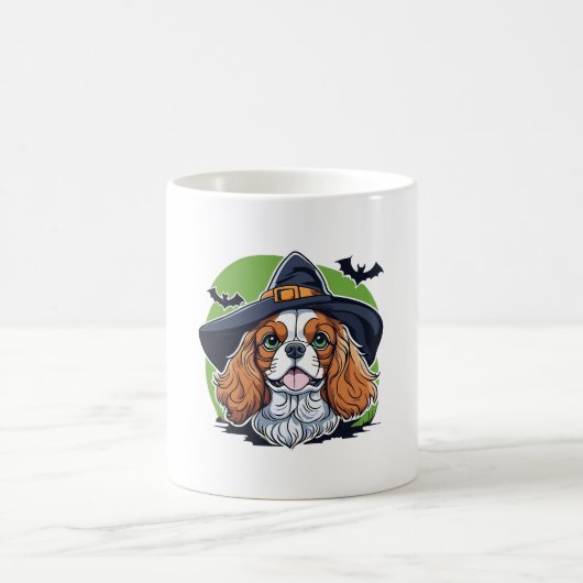 コウモリと魔女の帽子をかぶった犬 コーヒーマグカップ (中央)