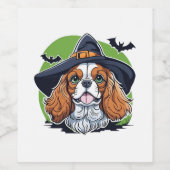 コウモリと魔女の帽子をかぶった犬 ワインラベル (シングルラベル)