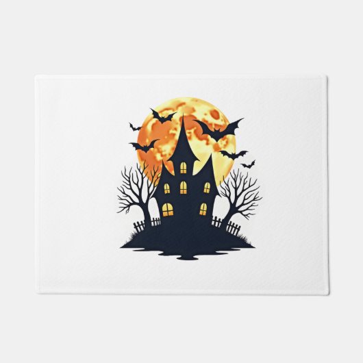 コウモリのいるお化け屋敷 - スプーキー・ハロウィンTシャツ ドアマット (正面)