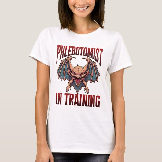 コウモリのイラストが可愛い、勉強中の穿刺士の学生さんに贈る面白グッズ Tシャツ (正面)