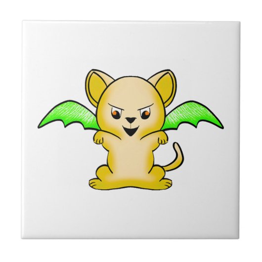 コウモリの羽をつけたかわいいネズミ。ハロウィンにぴったり! タイル (正面)