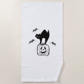 コウモリ ネコ カボチャ ハロウィン ビーチタオル (正面)
