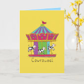 コウルーセル – おもしろい牛回転木馬グリーティングカード カード (黄色い花)