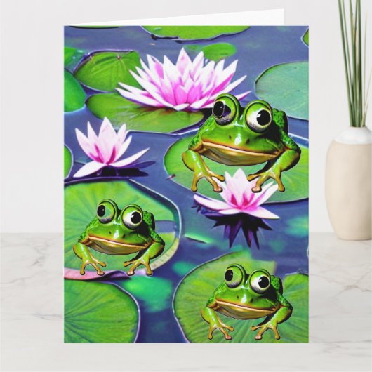 コオロギとハスの葉のカエル カード (正面)