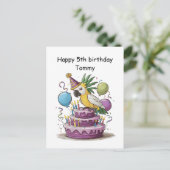 コカトゥーが誕生日ケーキの風船に止まっている ポストカード (スタンド正面)