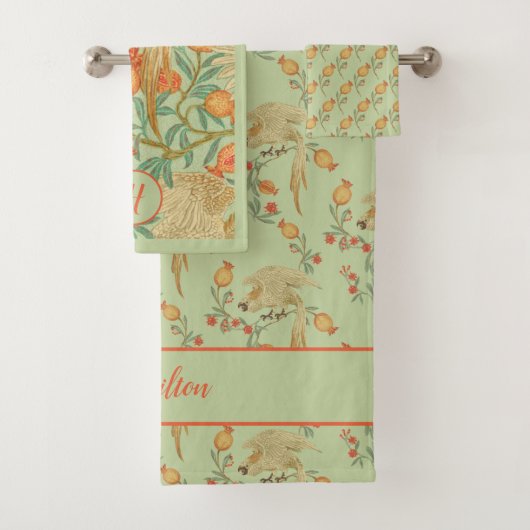 コカトゥーとザクロのオレンジとグリーン バスタオルセット (インサイチュ)