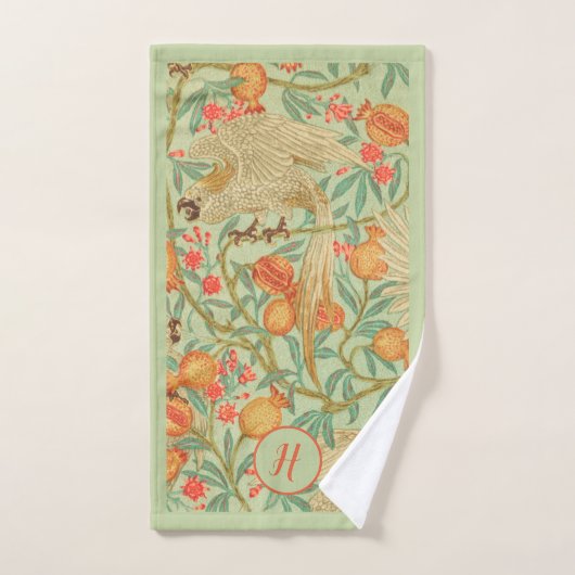 コカトゥーとザクロのオレンジとグリーン バスタオルセット (ハンドタオル)