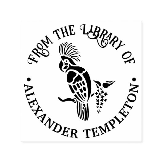 コカトゥー 鳥 シルエット ライブラリー 本の名前 セルフインキングスタンプ (デザイン)