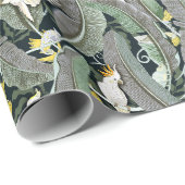 コカトースと暖かい緑のバナナの葉のオアシス ラッピングペーパー (ロールコーナー)