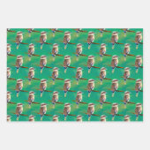 コカブラふわふわオーストラリア鳥の模様(緑) ラッピングペーパーシート (正面)