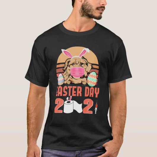 コカプードッグ顔マスクウサギバニーエッグイースターデー Tシャツ (正面)