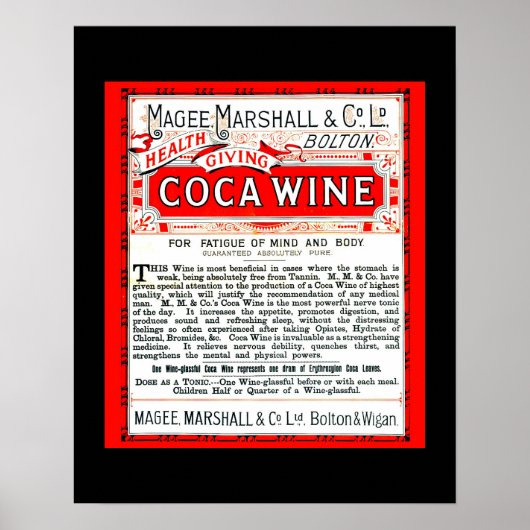 コカワインヴィンテージ薬1800年代の広告のコピー ポスター (正面)
