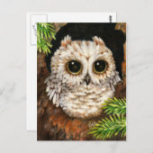 、コキンメフクロウ-かわいい鳥の芸術の郵便はがき目覚めて下さい ポストカード (正面/裏面)