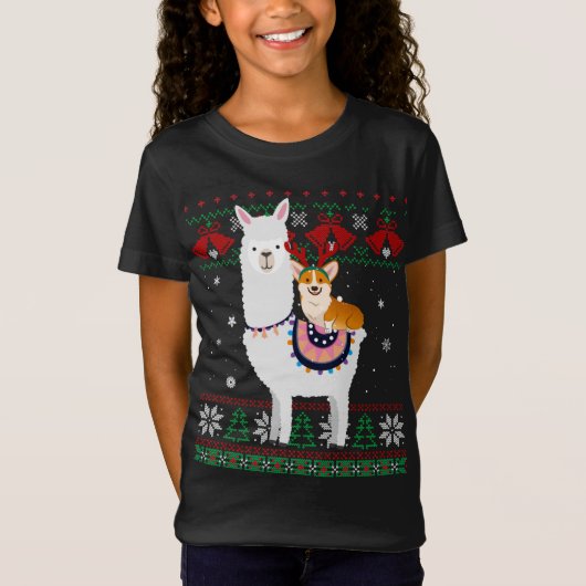 コギ乗おもしろいりラマのクリスマスプレゼントCorgi Xma Tシャツ (正面)