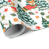 コギ飾スツリー – パターン白 ラッピングペーパー (ロールコーナー)