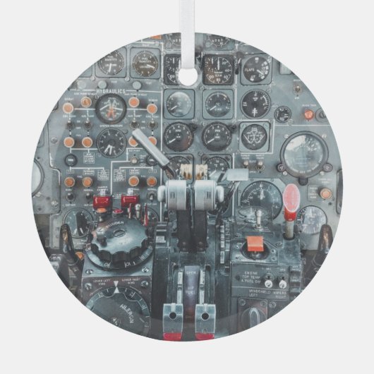コククールピット飛行機写真航空航空機 ガラスオーナメント (正面)