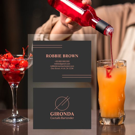 コクテールバーテンブラックピンクシンプルタイポグラフィ 名刺