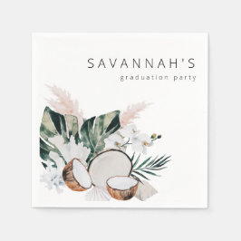 コクモダンナットコーラル&ホワイトフローラ名パーティー スタンダードカクテルナプキン