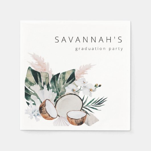 コクモダンナットコーラル&ホワイトフローラ名パーティー スタンダードカクテルナプキン (正面)