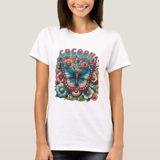 コクーン バタフライ フラワー トランスフォーメーション Tシャツ