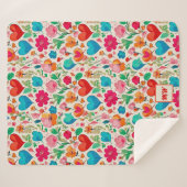 コケお洒落ットハートと花モノグラム シェルパブランケット (正面(横))